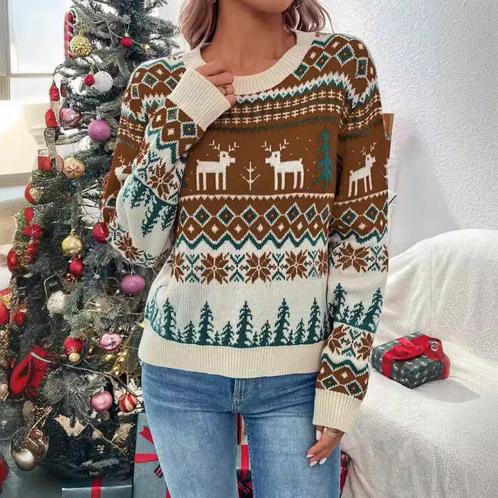 Marigolde reindeer print Christmas sweater, front view