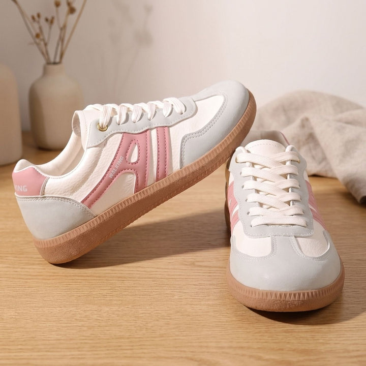Thalassa retro court lace-up sneakers in pink and white, pair view