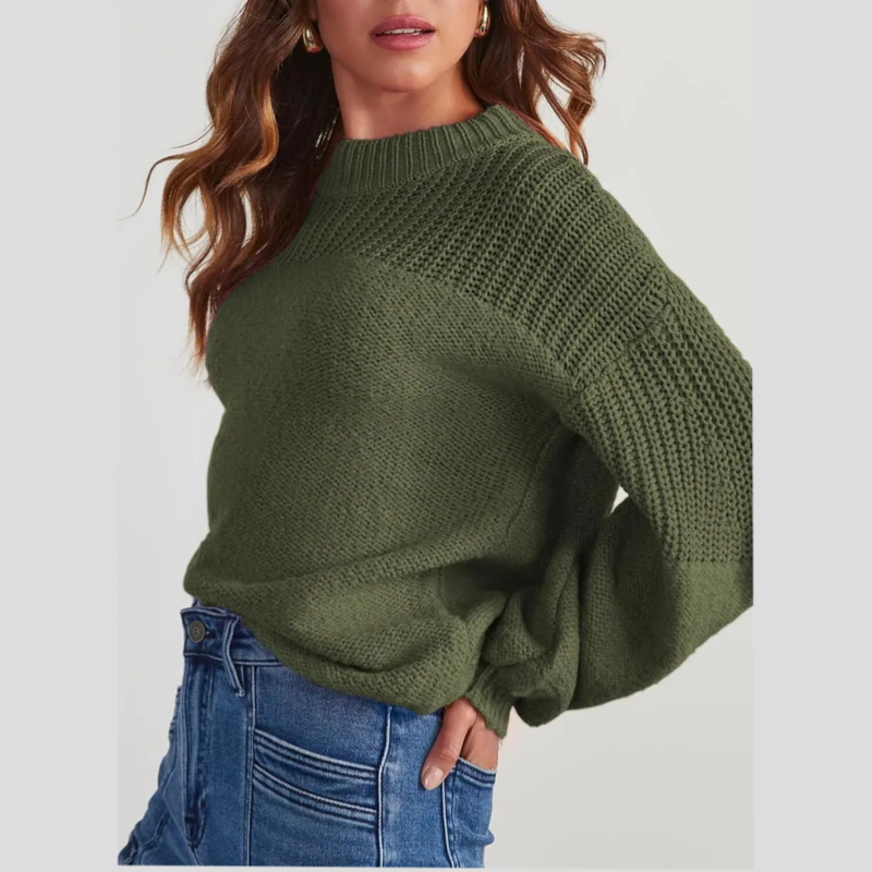 Colette ribbed crew neck sweater, side view close up