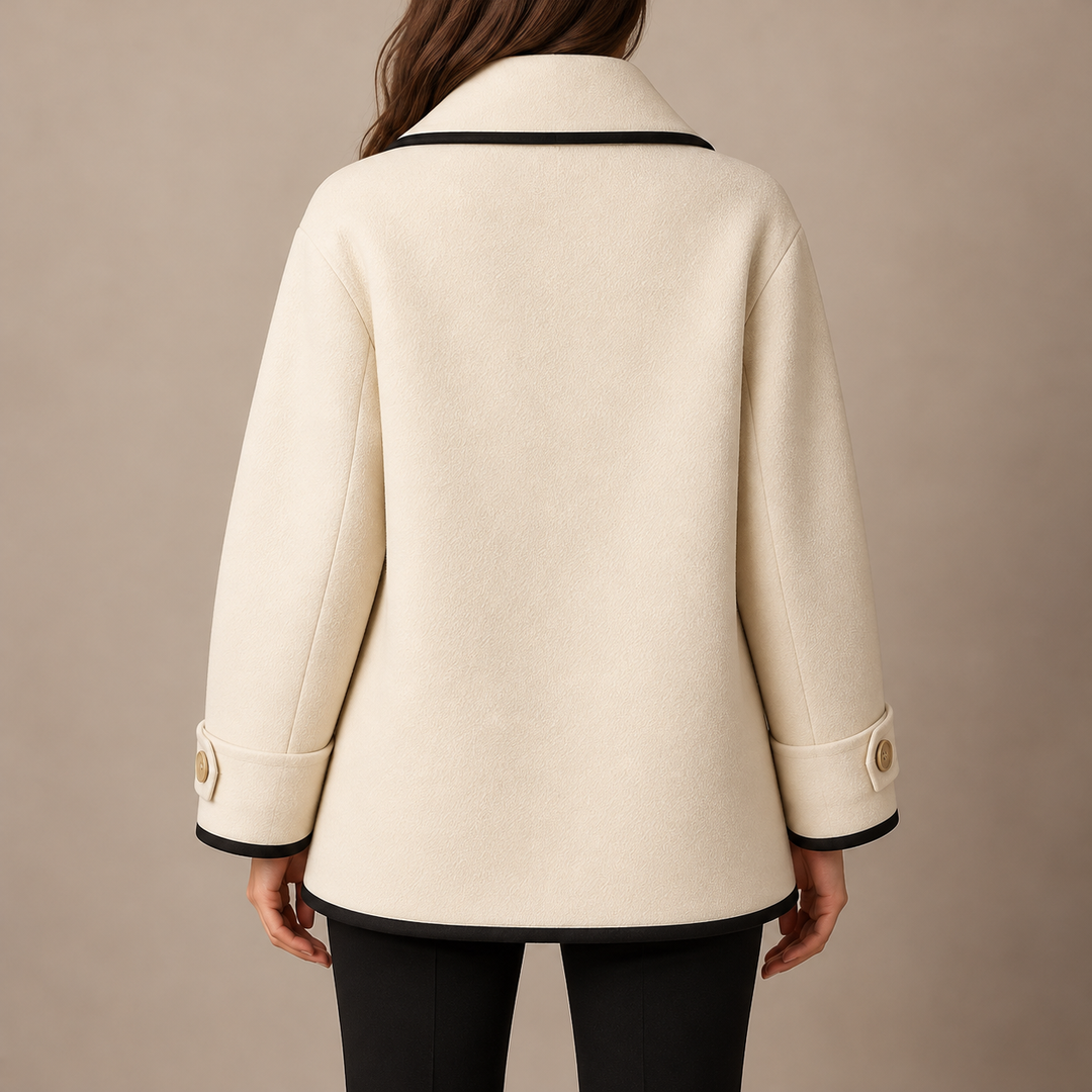 Delphine wool coat back view showing swing silhouette