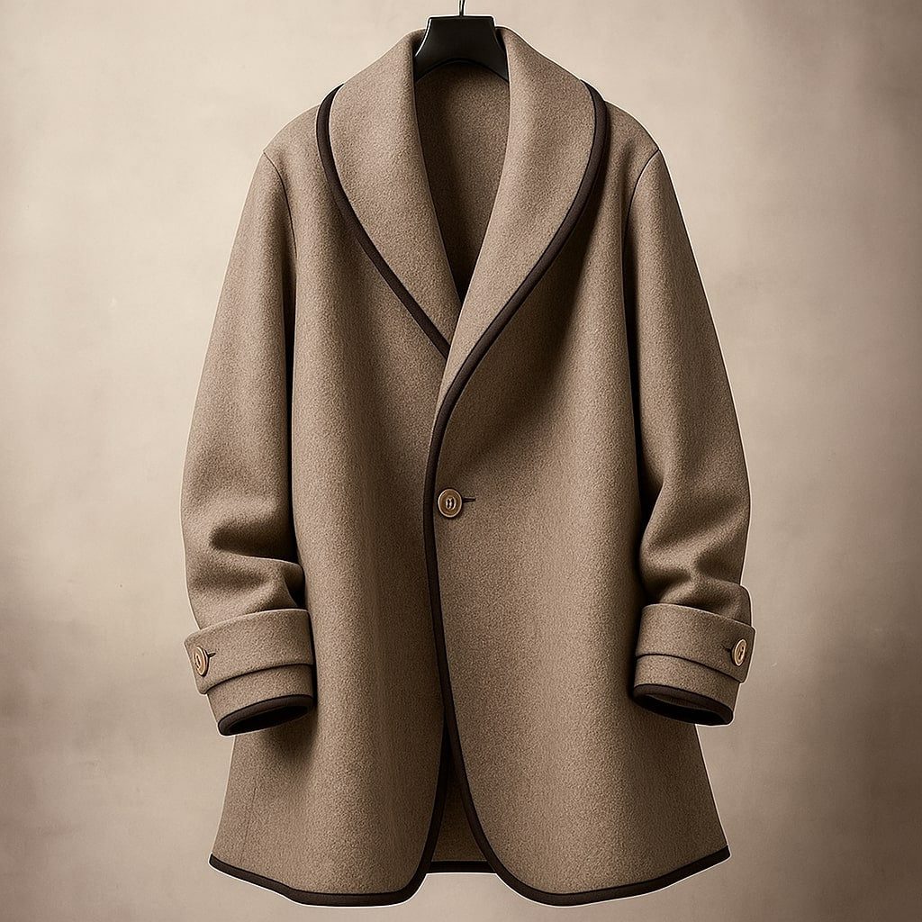 Delphine wool coat on hanger, full front view