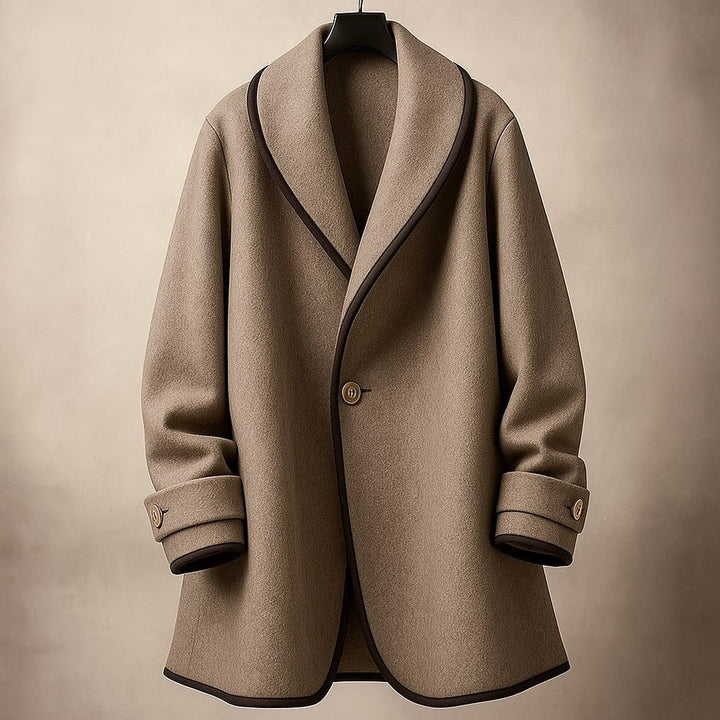 Delphine wool coat on hanger, full front view
