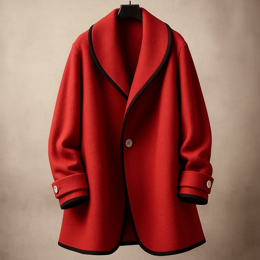 Delphine wool coat on hanger, full front view