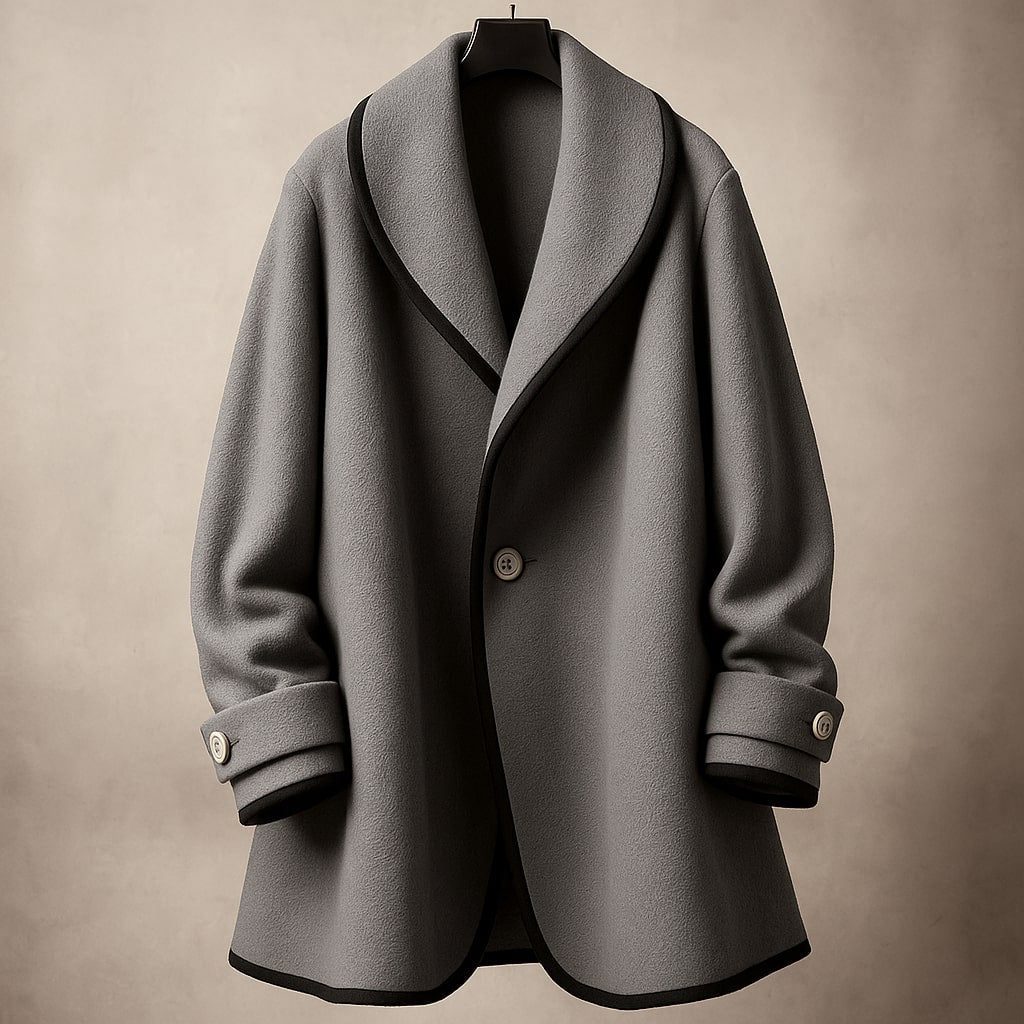 Delphine wool coat on hanger, full front view
