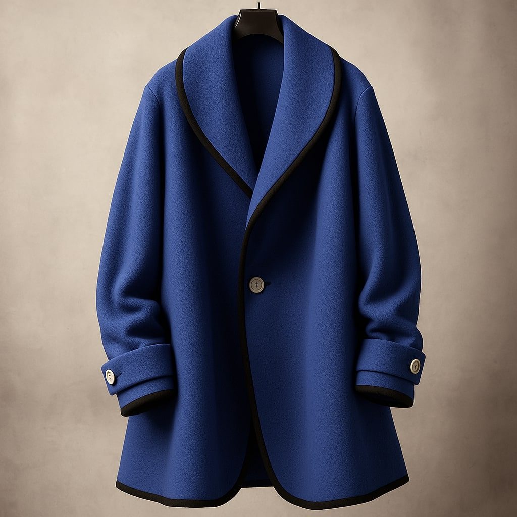 Delphine wool coat on hanger, full front view
