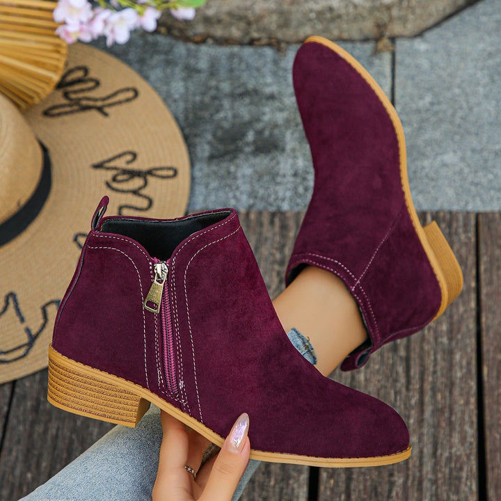 Verlaine burgundy ankle boots, top and back view pair