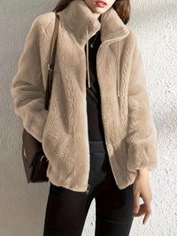 Women's Stand Collar Full Zip Teddy Jacket | Rosalind