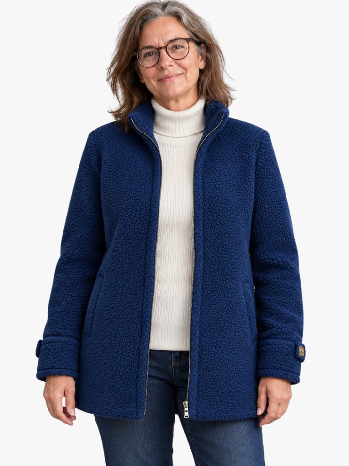 Fenwick navy textured stand collar zip jacket, front view