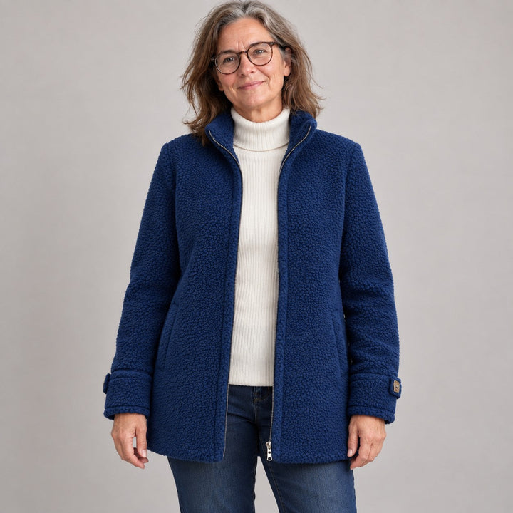 Fenwick camel textured zip jacket, close-up front detail