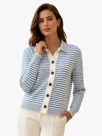 Women's Striped Collared Button Down Cardigan | Marielle