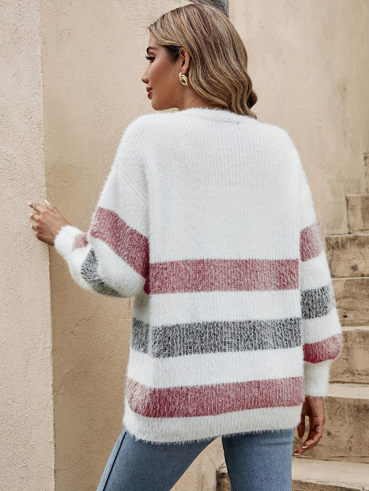 Isobel striped open-front cardigan sweater, back view