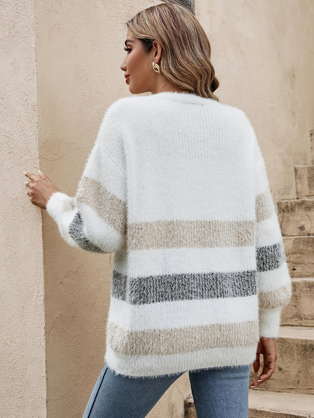 Isobel striped open-front cardigan sweater, back view