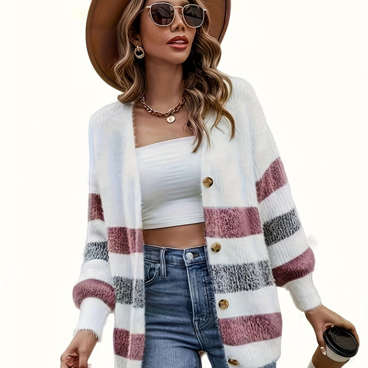 Isobel striped open-front cardigan sweater, back view