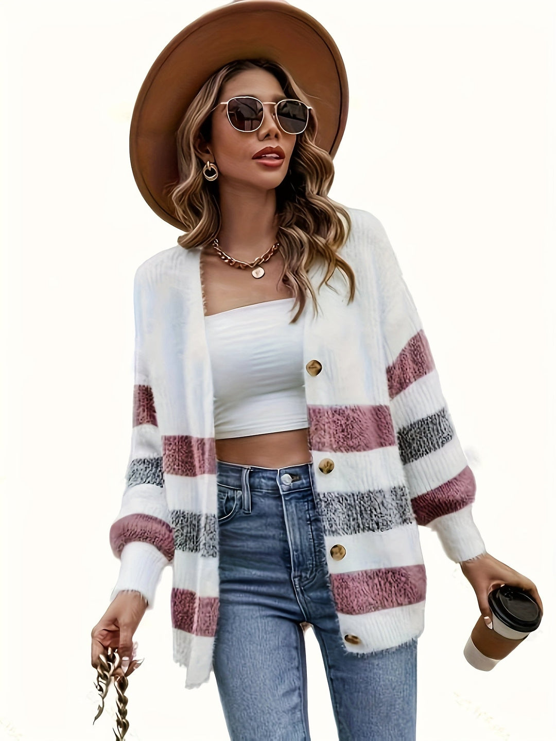 Isobel striped open-front cardigan sweater, back view