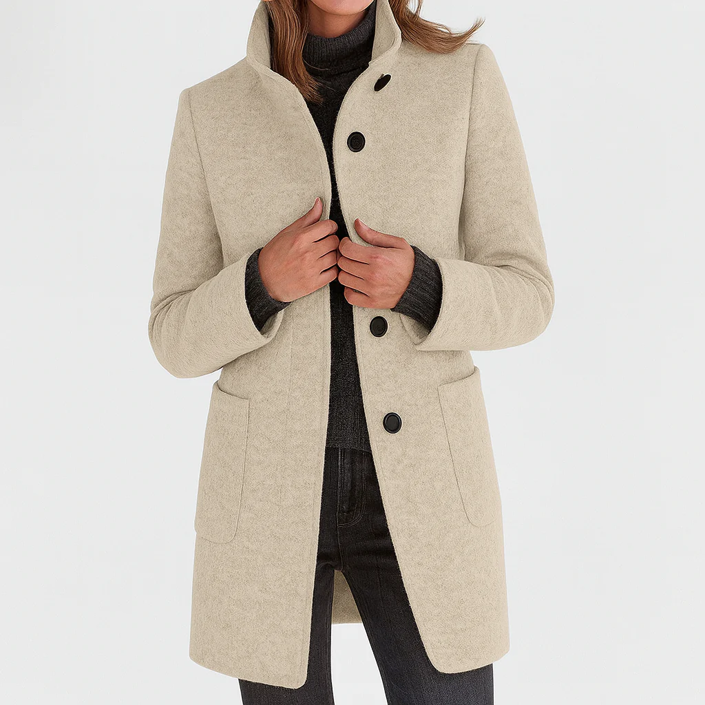 Odalys tailored button front coat in purple heather, front view