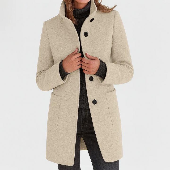 Odalys tailored button front coat in purple heather, front view
