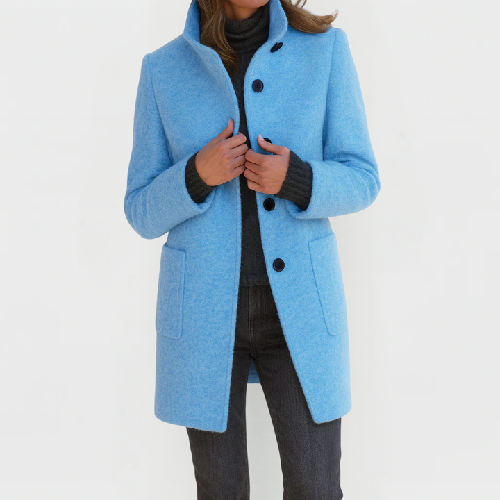 Odalys tailored button front coat in purple heather, front view