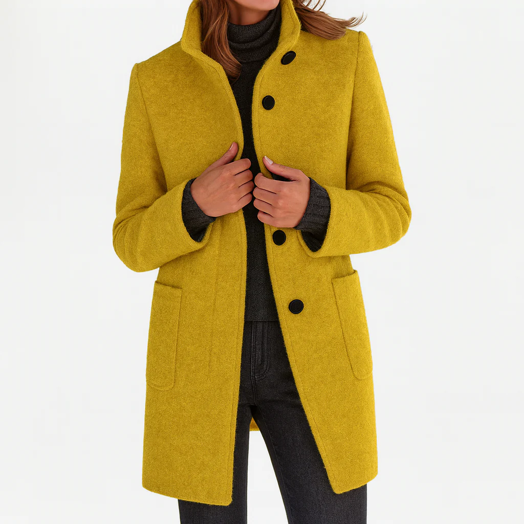 Odalys tailored button front coat in purple heather, front view