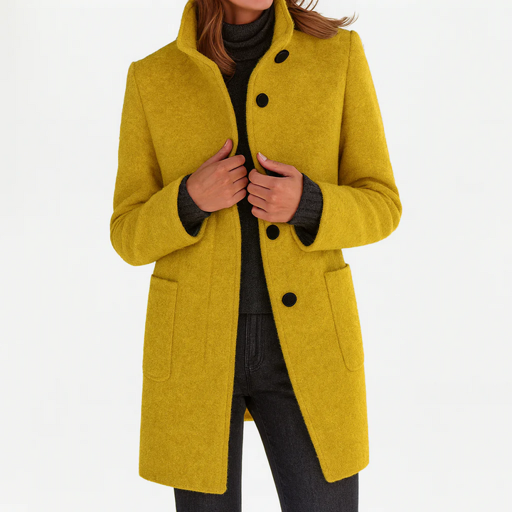 Odalys tailored button front coat in purple heather, front view