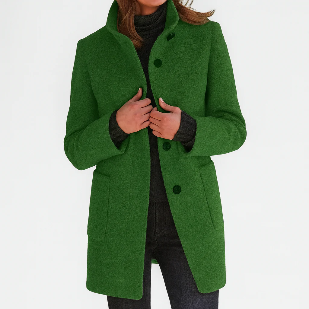 Odalys tailored button front coat in purple heather, front view