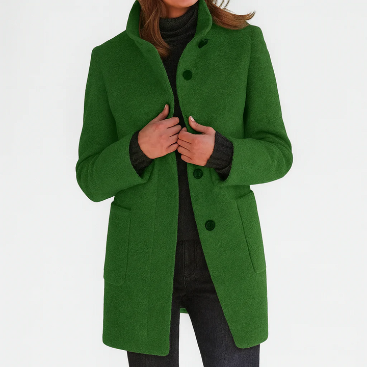 Odalys tailored button front coat in purple heather, front view