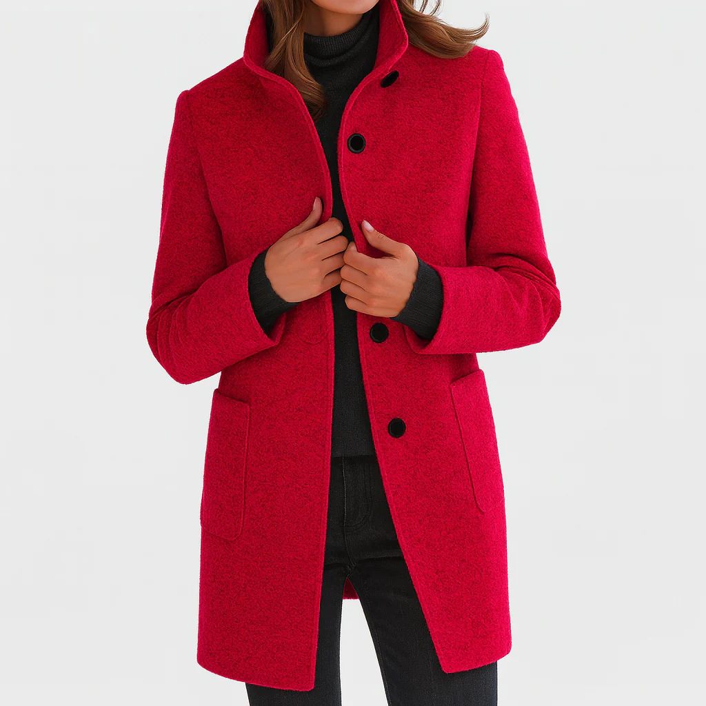Odalys tailored button front coat in purple heather, front view