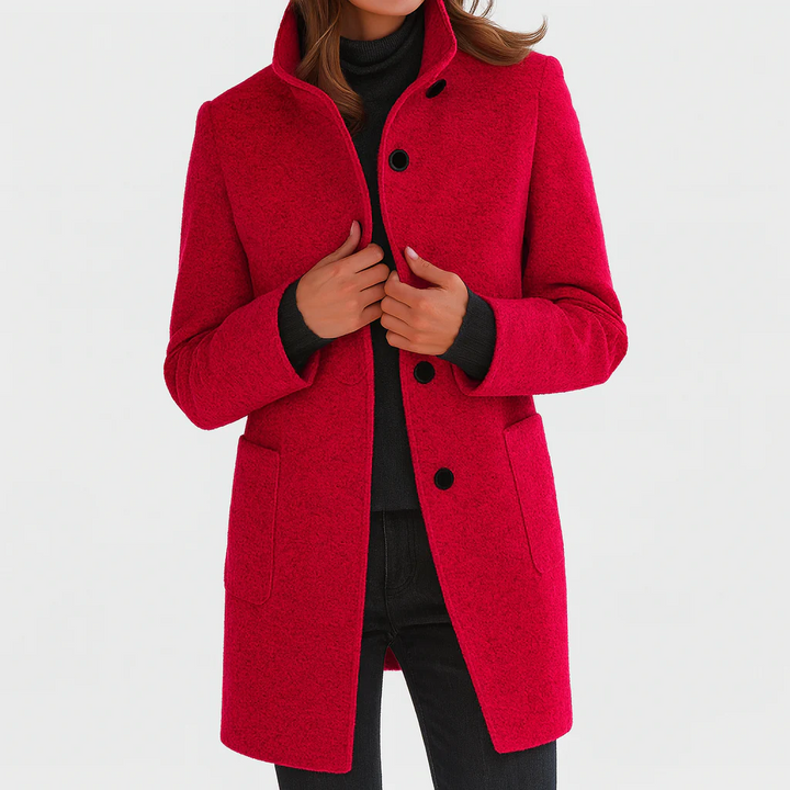 Odalys tailored button front coat in purple heather, front view