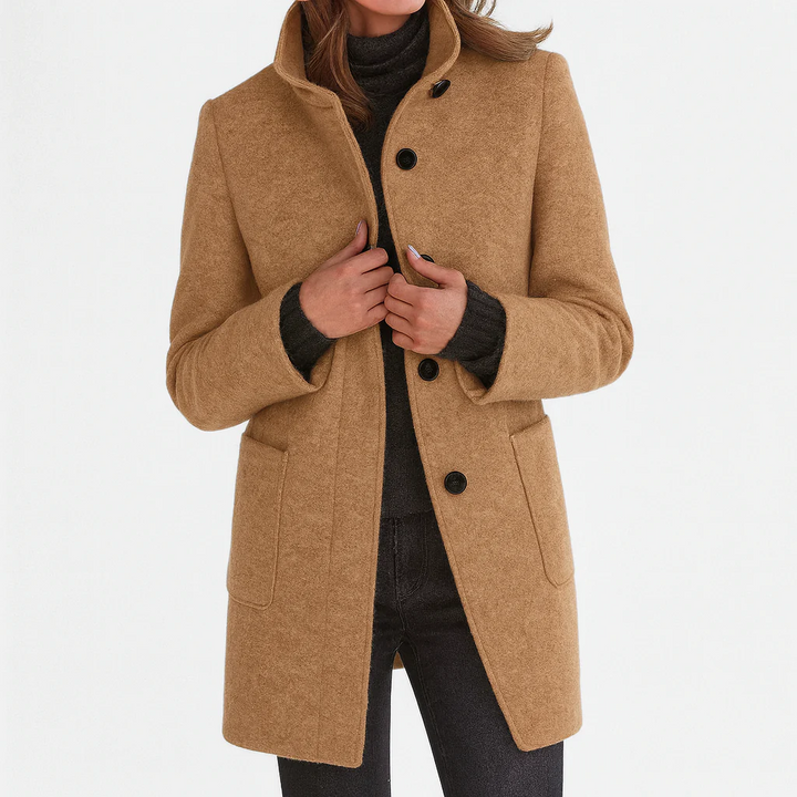 Odalys tailored button front coat in purple heather, front view