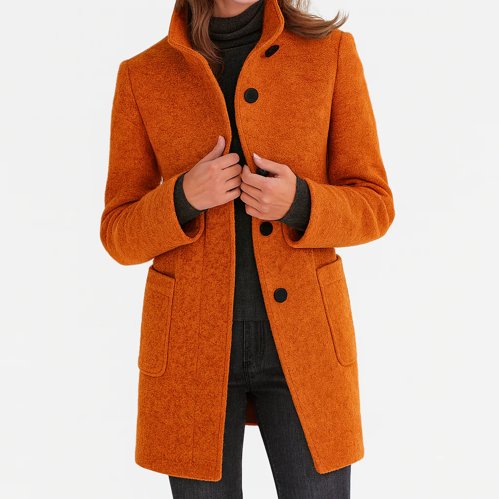 Odalys tailored button front coat in purple heather, front view