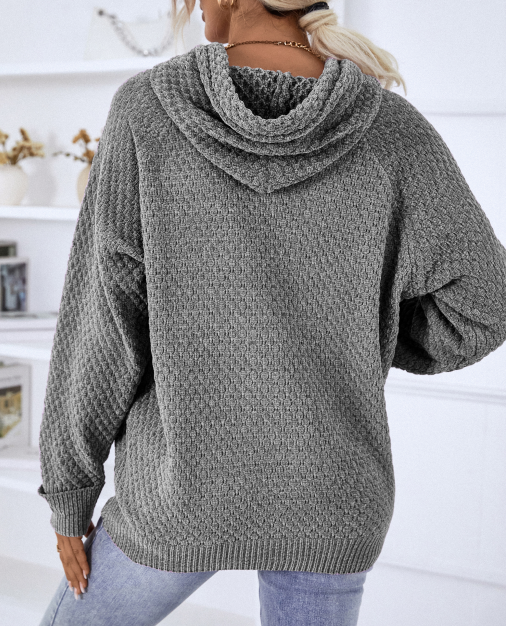Marielle textured hooded sweater in purple, back view