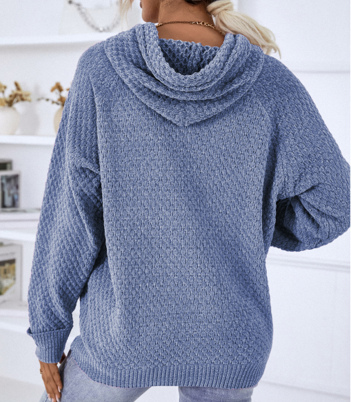 Marielle textured hooded sweater in purple, back view