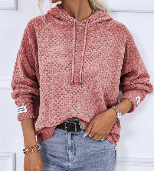 Marielle textured hooded sweater in pink, front view