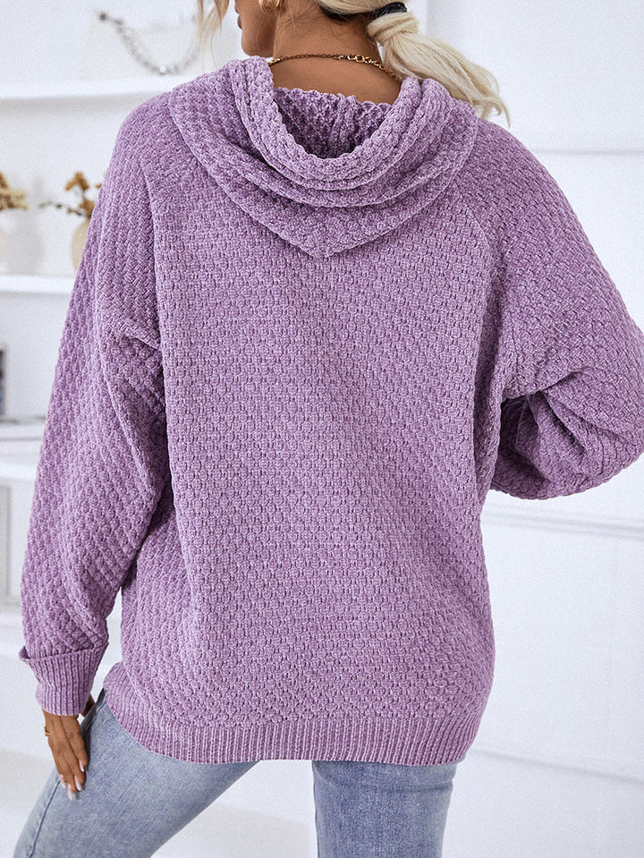 Marielle textured hooded sweater in purple, back view