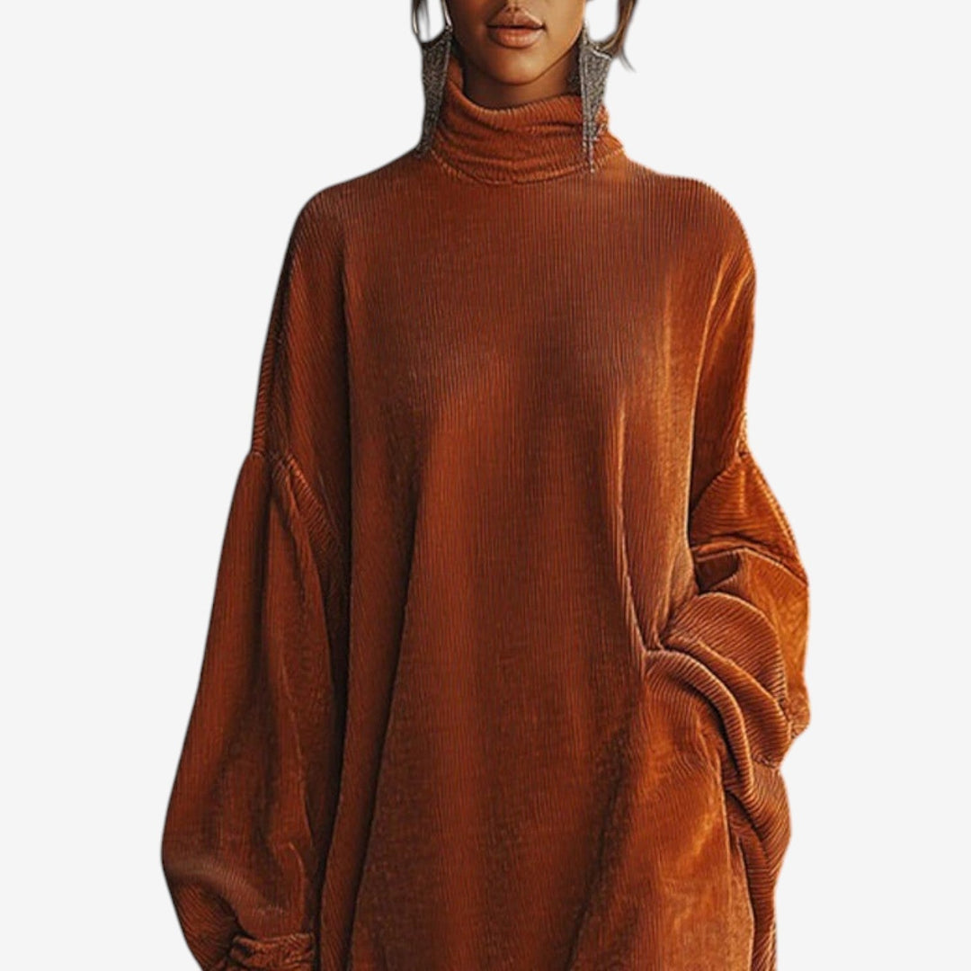 Marielle turtleneck sweater dress, close-up of neckline and sleeves