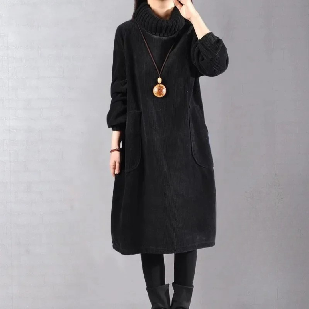Marisela turtleneck sweater dress in black, front view