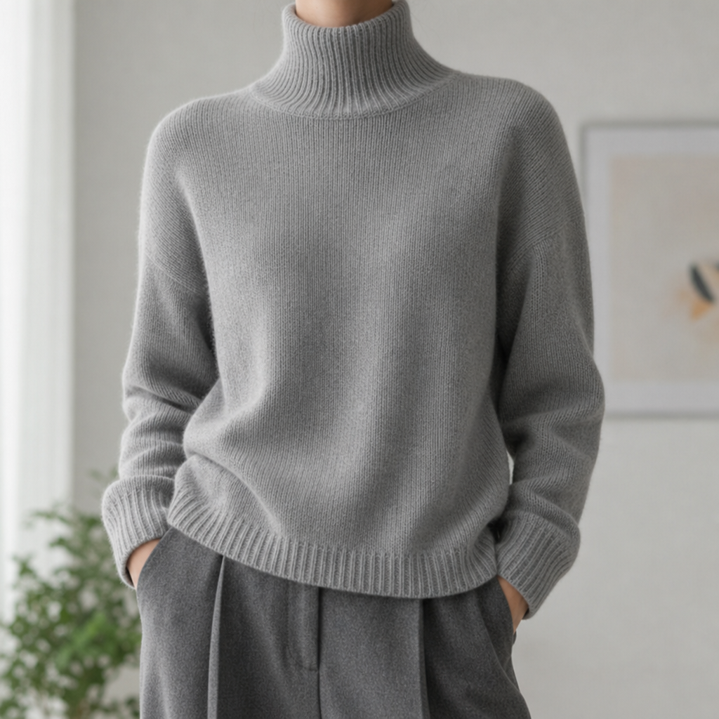 Esmée turtleneck pullover sweater in gray, front view