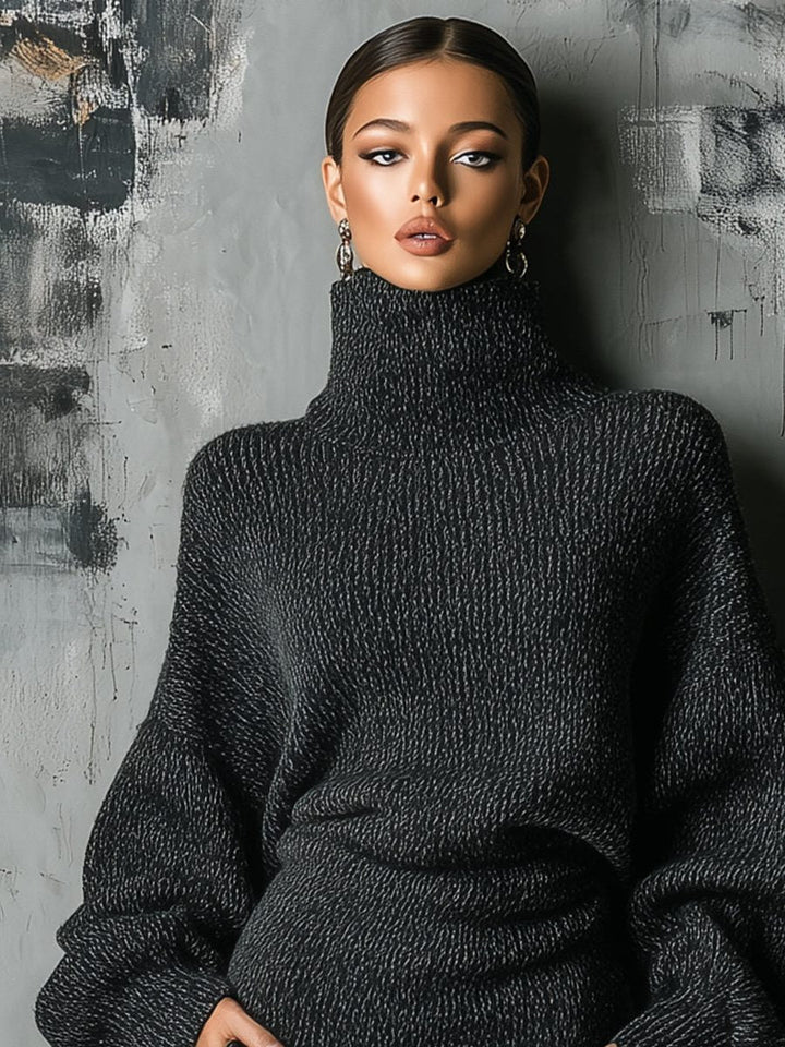 Thessalie turtleneck sweater dress, close-up of collar and sleeves