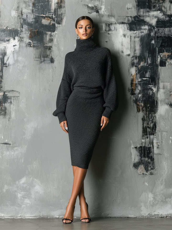 Thessalie ribbed midi sweater dress, full-length front view