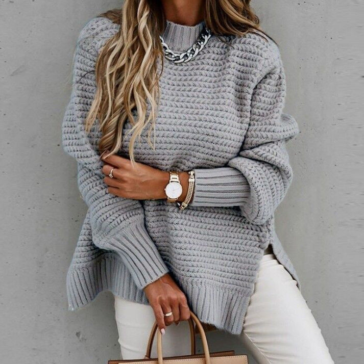 Wilhelmina beige turtleneck oversized sweater, front view