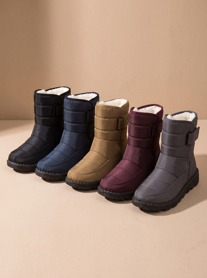Marisol snow boots lineup in black, navy, khaki, burgundy and gray colorways