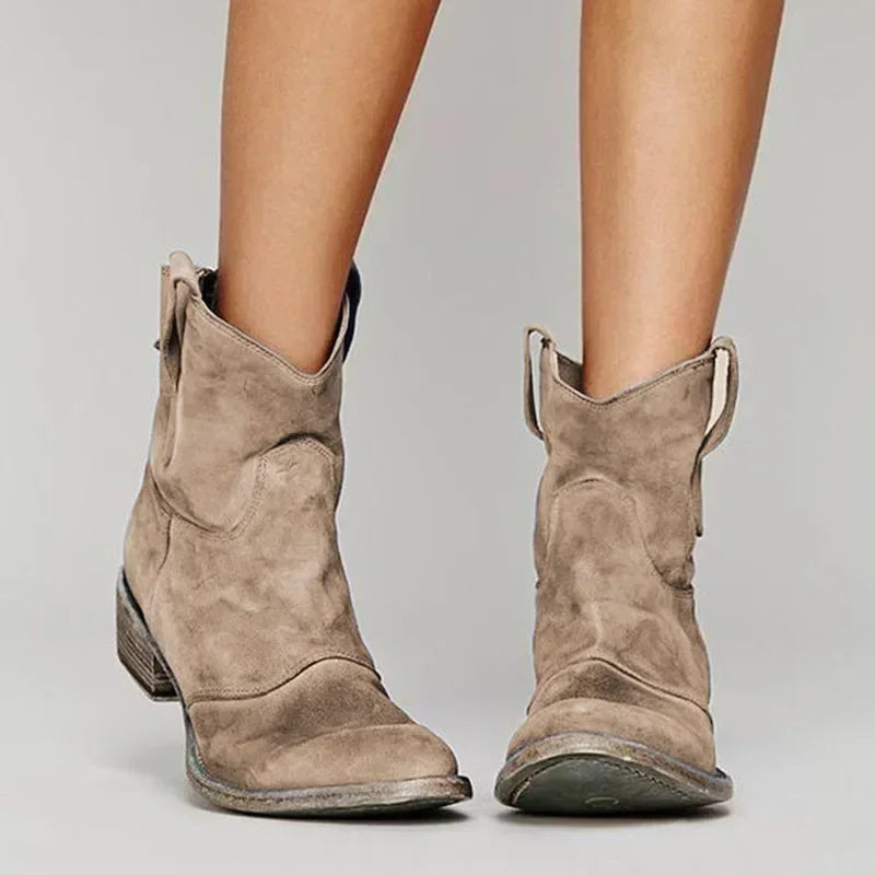 Teodora brown western ankle cowboy boots, front view
