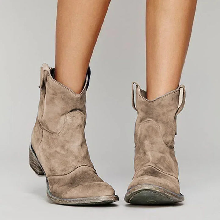 Teodora brown western ankle cowboy boots, front view