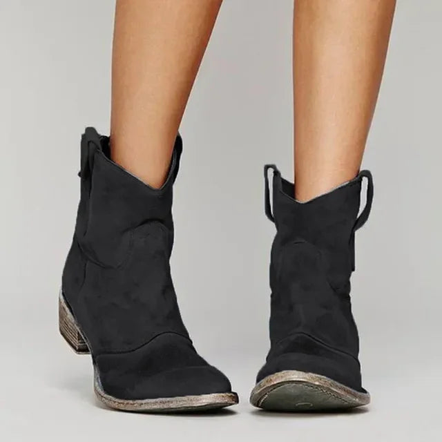 Teodora black western ankle cowboy boots, front view
