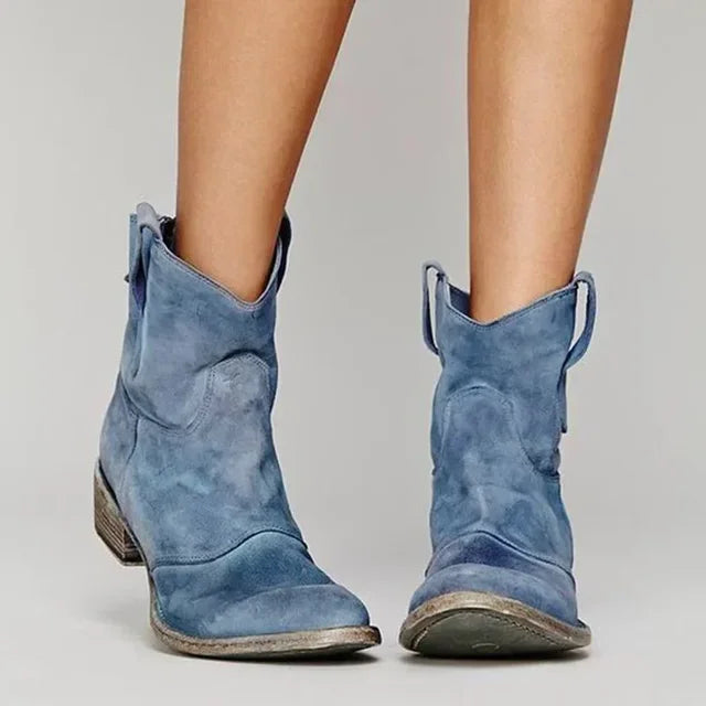 Teodora blue western ankle cowboy boots, front view