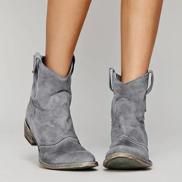 Teodora gray western ankle cowboy boots, front view