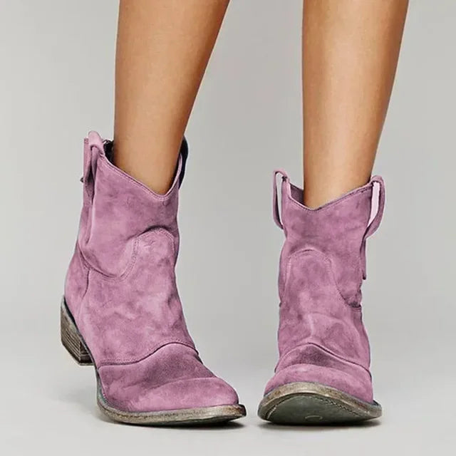 Teodora gray western ankle cowboy boots, front view