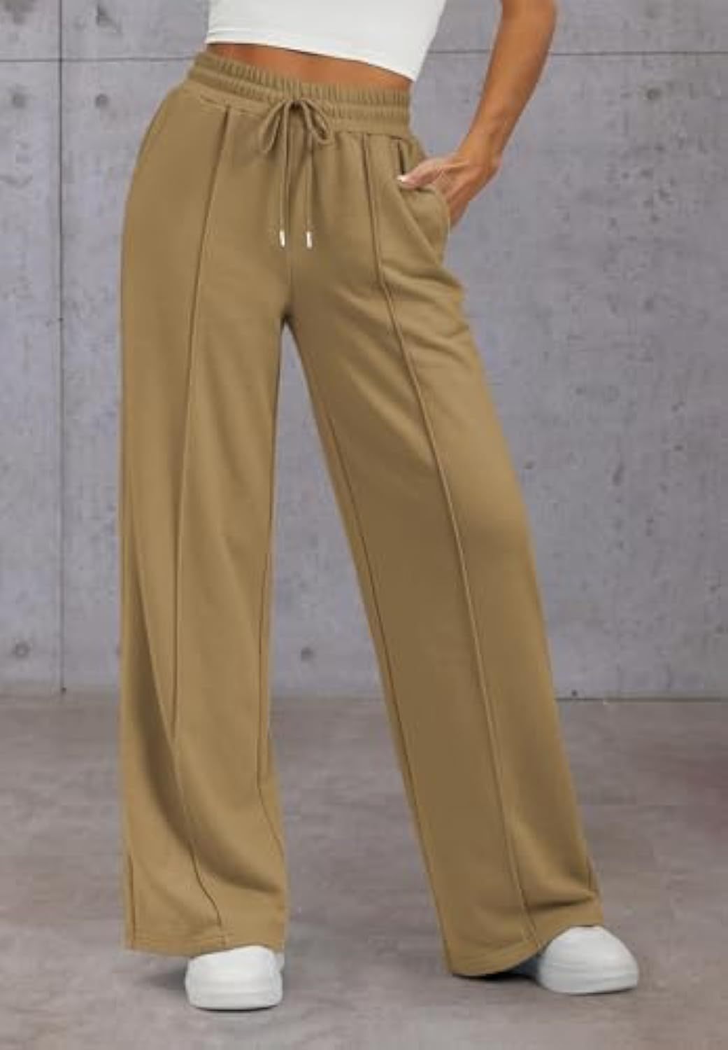 Vienna wide leg sweatpants in pink, front view with hand in pocket