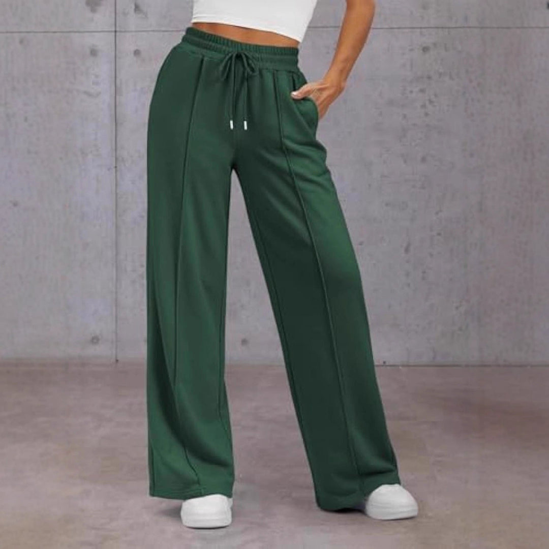 Vienna wide leg sweatpants in dark green, front view