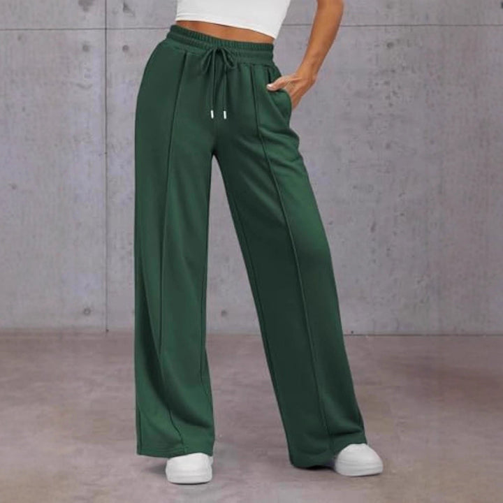 Vienna wide leg sweatpants in dark green, front view