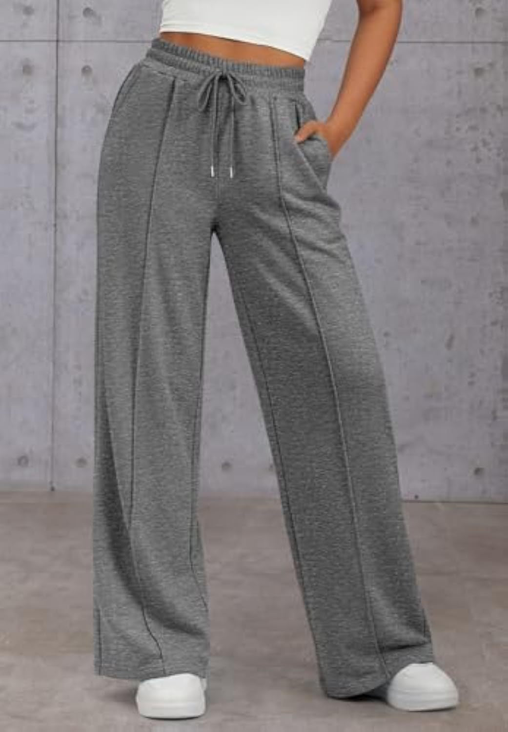 Vienna wide leg sweatpants in pink, front view with hand in pocket